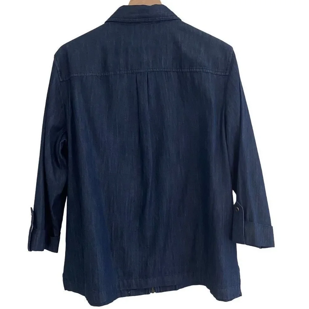 Allison Daily Size 14 Denim Zip Up Chambray Denim Shirt - Picture 6 of 10